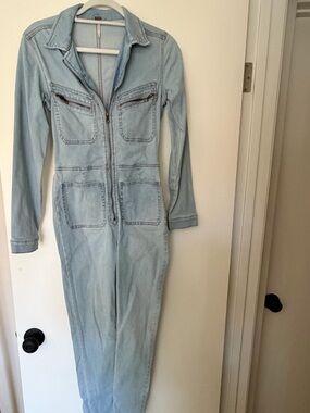 Free People Light Wash Denim Jumpsuit